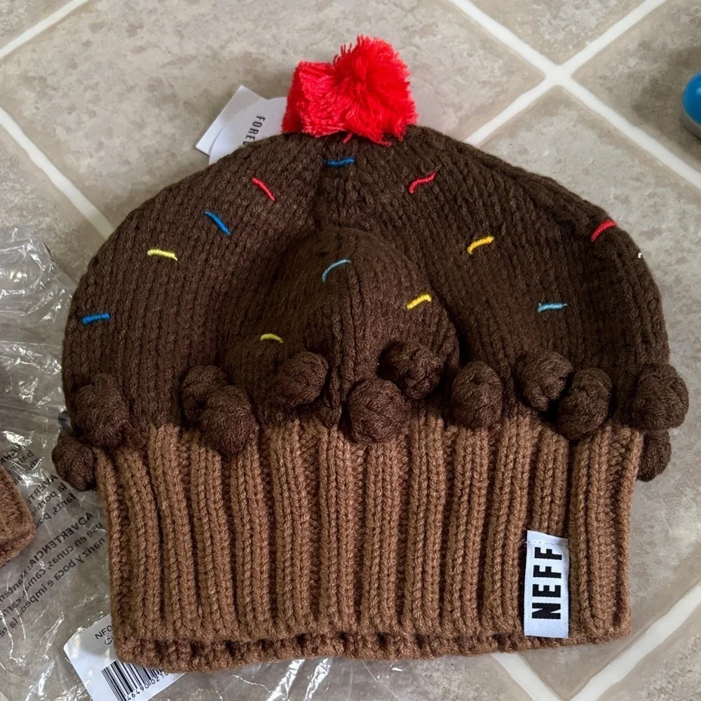 Neff Chocolate Cupcake Beanie with Red Pom-Pom